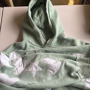 Mint Green Hoodie with White Star & Heart Appliqué